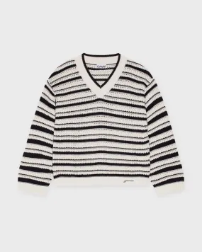 Ganni   Sweather Striped Cotton Pointelle 